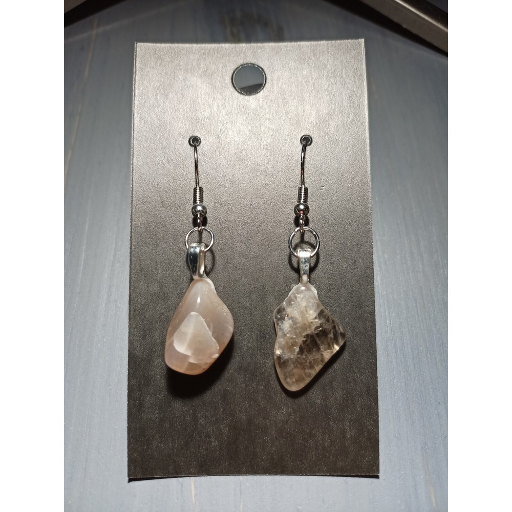 Smoky Quartz Crystal Tumbled Stone Drop Earrings Nickel Free Boho Silver Tone‎